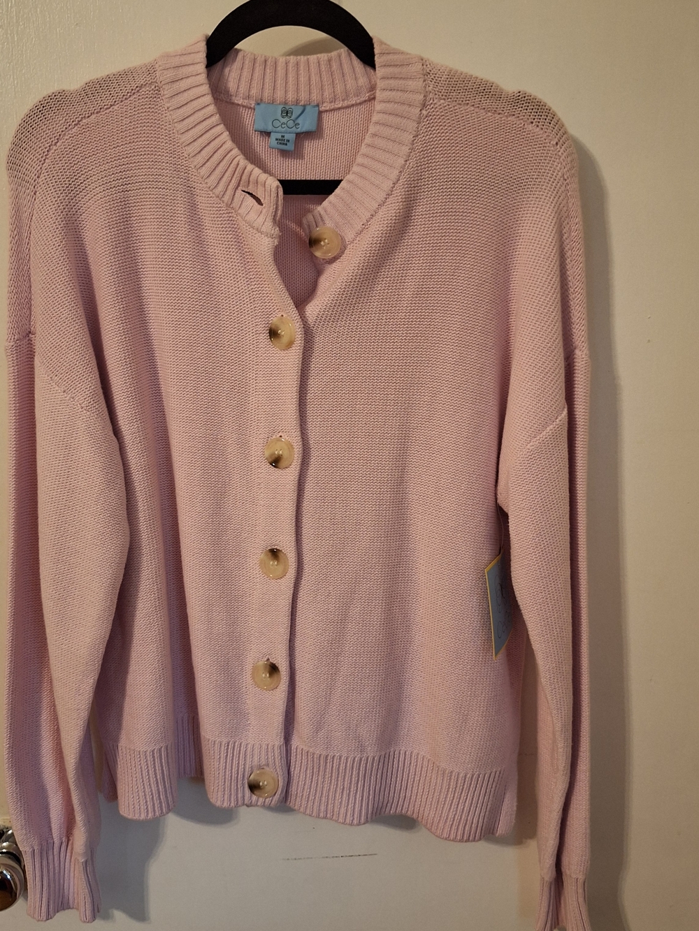 CeCe Pale Light Pink Button-Front Knit Cardigan